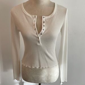 Long Sleeve, White Thermal Henly Top with Snaps
